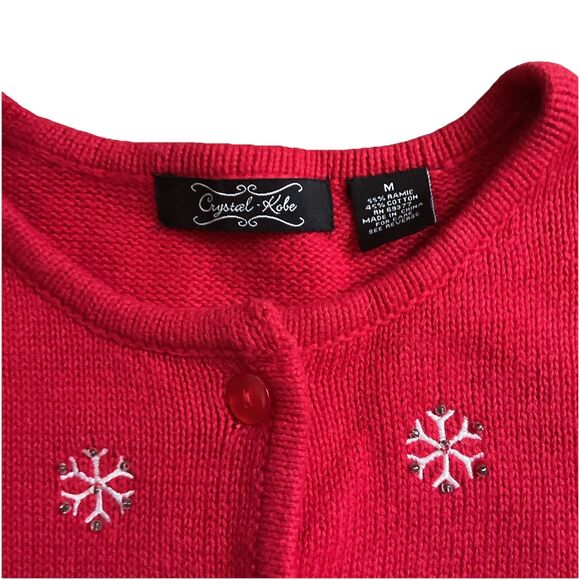 Crystal-Kobe Women's Red Christmas Cardigan Sweater Snowmen Design Size Medium - Picture 5 of 6